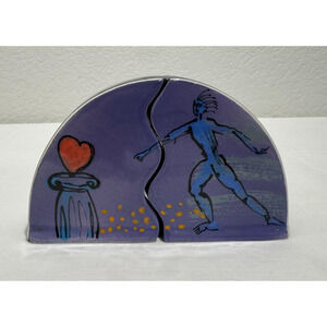 Brendan Adams NZ Artsy Abstract Ceramic Salt Pepper Shakers Signed Interlocking